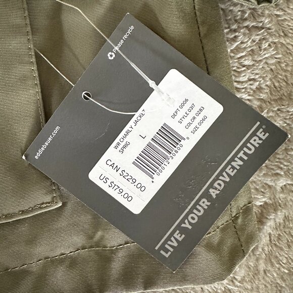 NWT Eddie Bauer Charly Jacket Green Women's size LARGE Rain Anorak - Picture 9 of 9